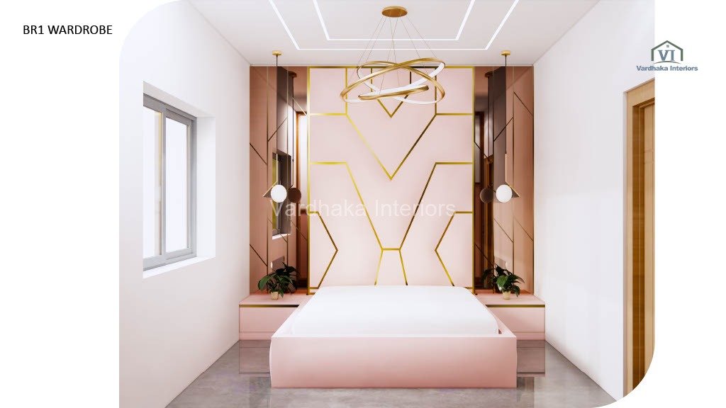 Modern Bedroom With Tall Headboard Bedside Table Interior Design — interior designers in Bangalore, Bangalore