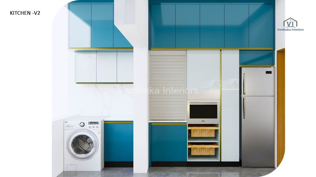 Modern Kitchen With Shutter Unit Wicker Basket — interior designers in Bangalore, Bangalore