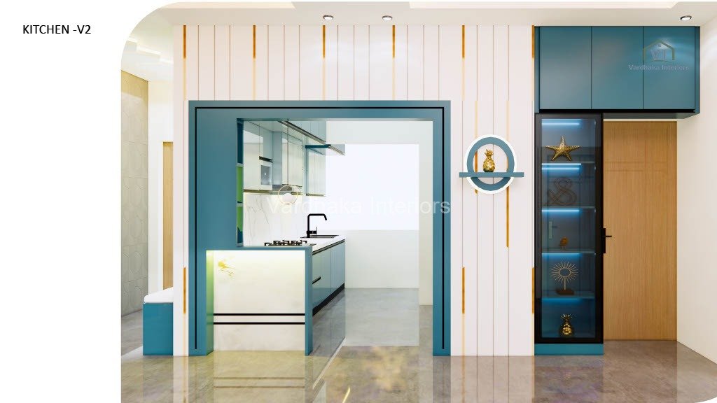 Modern Kitchen With Wall Design Crockery Unit — interior designers in Bangalore, Bangalore