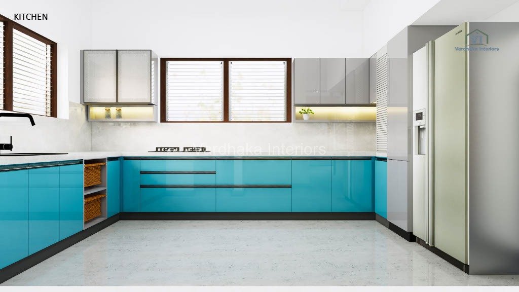 Modern Blue Modular Kitchen — interior designers in Honnavara, Uttara Kannada