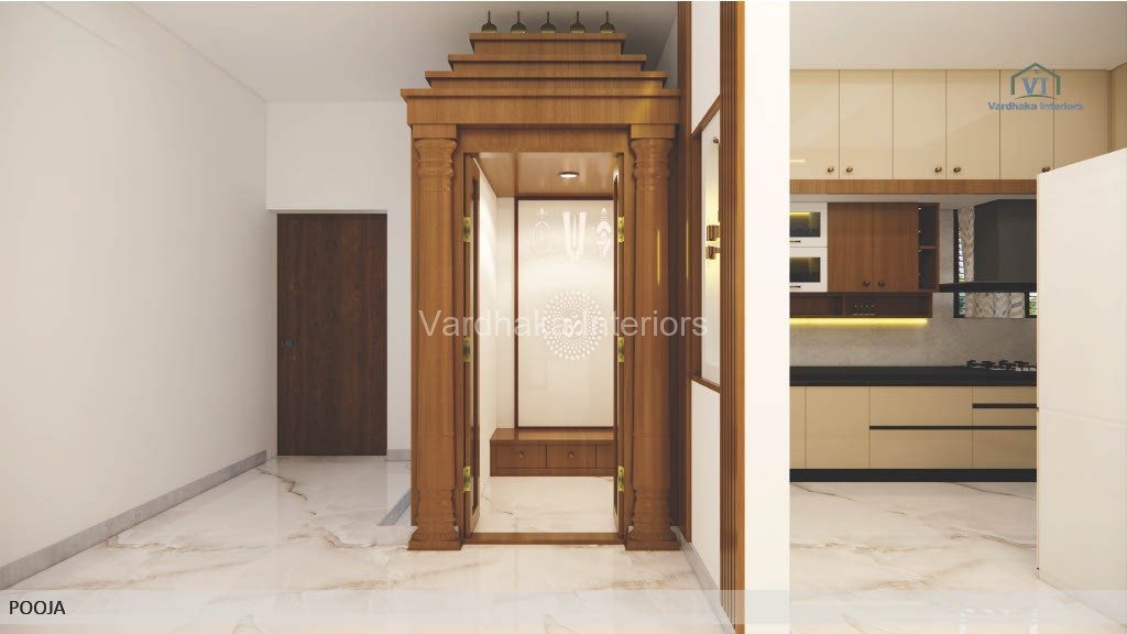 Amazing Pooja Room Design With Heavy Khamba Design — interior designers in Ankola, Uttara Kannada